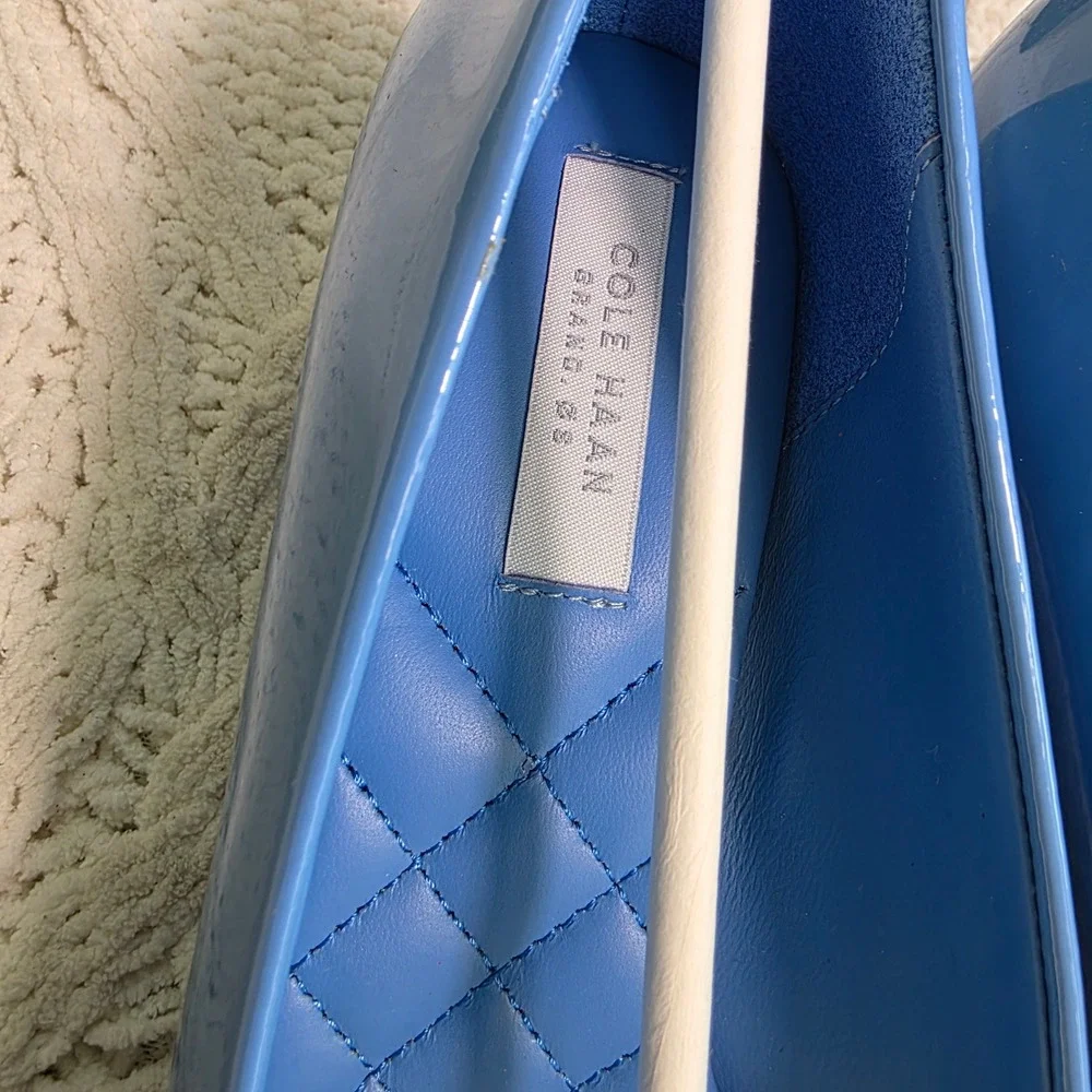 Cole Haan Kinslee Open Toe Wedge Blue Patent Leather Peep Toe Pumps Womens 5 New